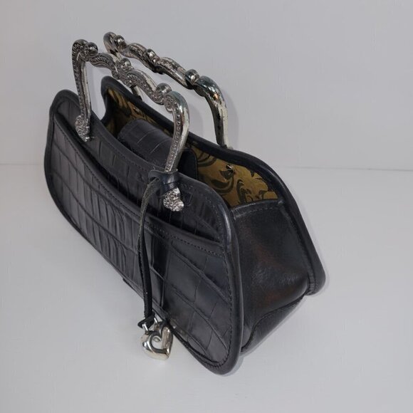 Brighton Black Leather Croc Pattern Satchel Vintage Handbag A 224975 - Picture 2 of 12